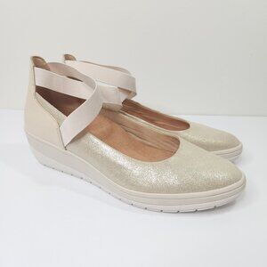 Vionic Ellery Champagne Beige Elastic  Ankle Wrap Wedge Ballet Core Comfort 8.5